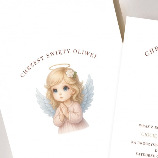 Zaproszenia na chrzest z grafiką dziewczynki (aniołka) - widok 3